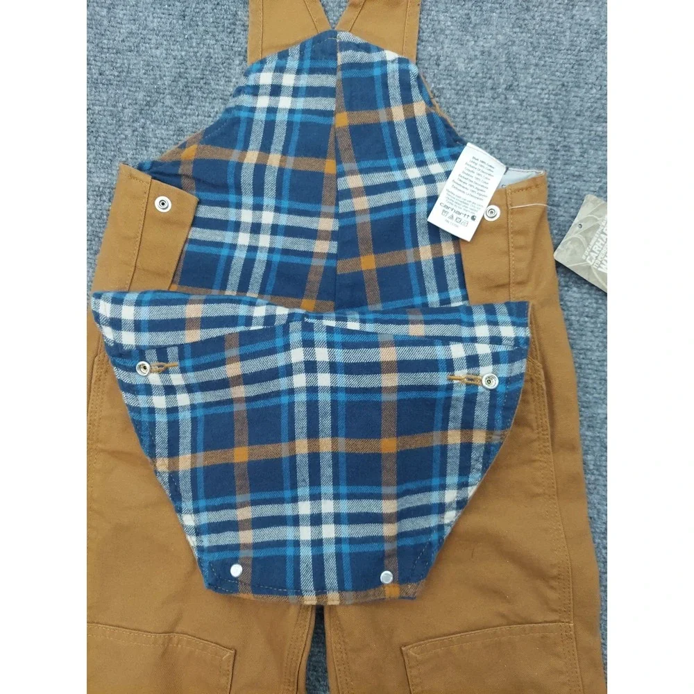 Carhartt Overalls Toddler 3T Brown Duck Canvas Flannel Lined Bib Double Knee